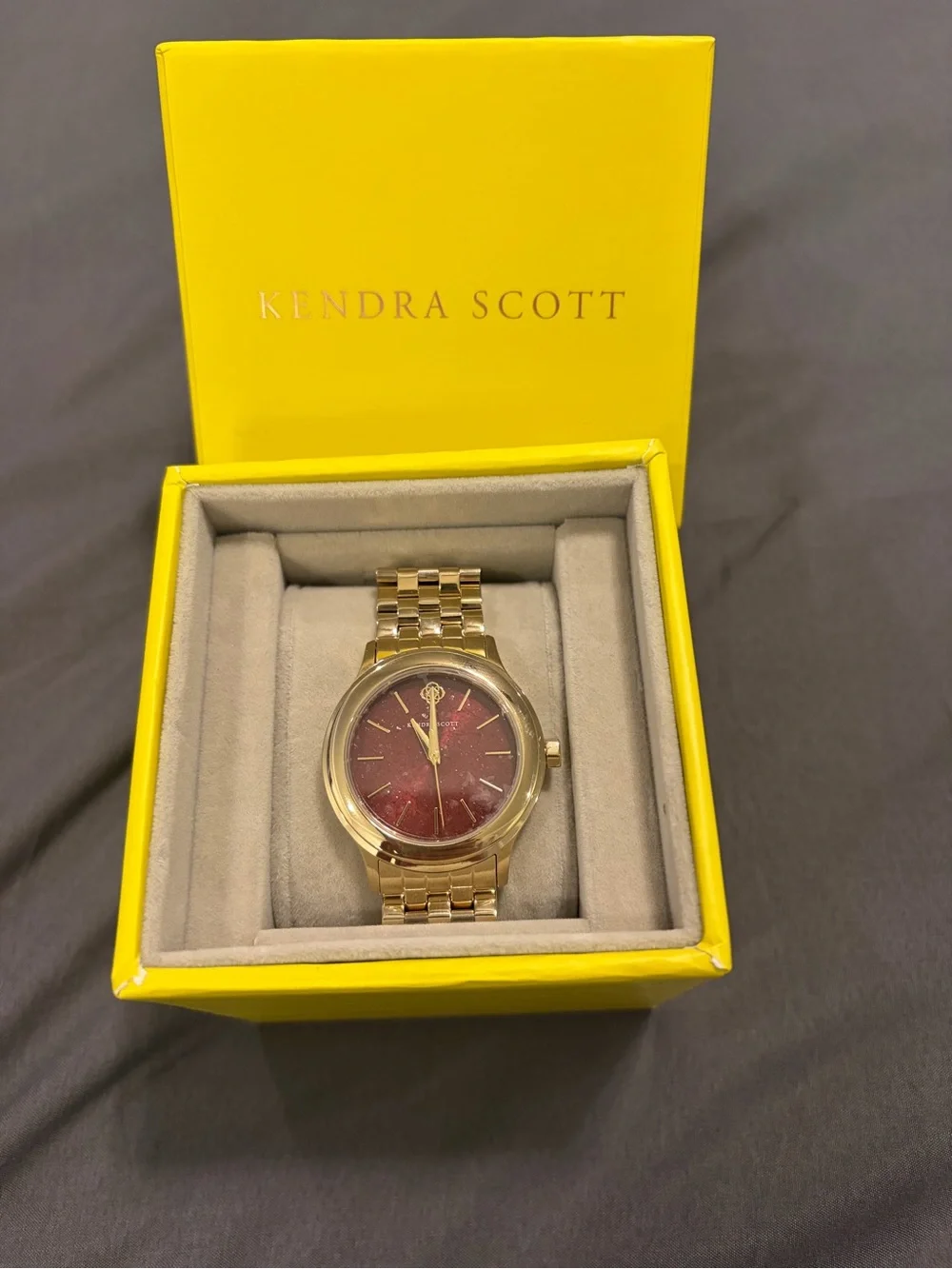 Kendra Scott Gold Bracelet Watch with Burgundy Dial